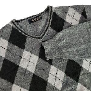 GARRET SCOTT 100% extra-fine merino wool argyle v-neck sweater small